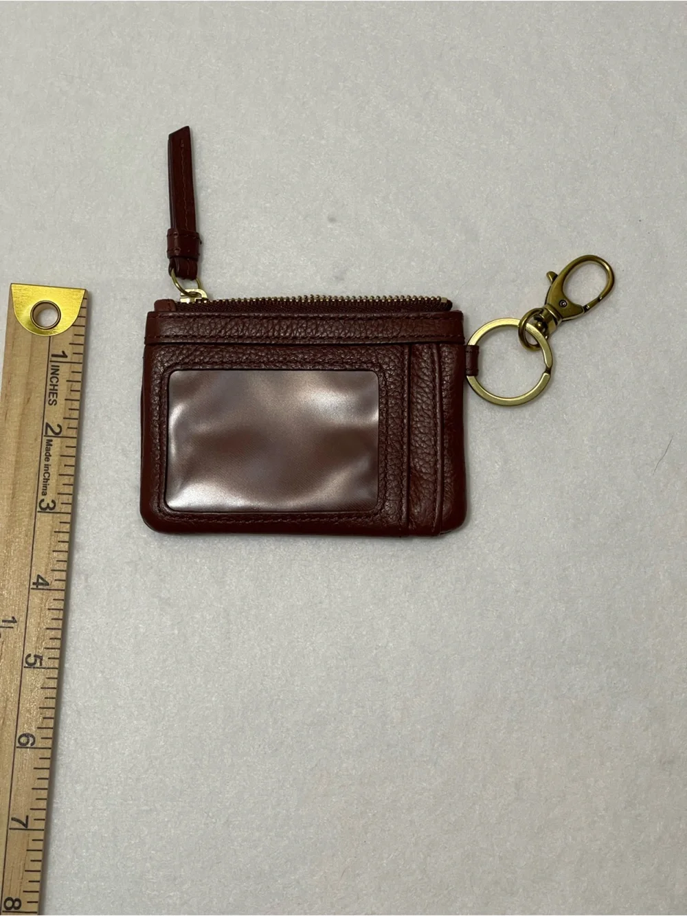 Fossil Brown Pebbled Leather Zip Wallet Card Case Keychain ID Holder - Picture 5 of 7